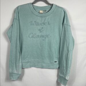 Roxy Light Blue Crewneck‎ Distressed Sweater. Waves of Change. Size Medium